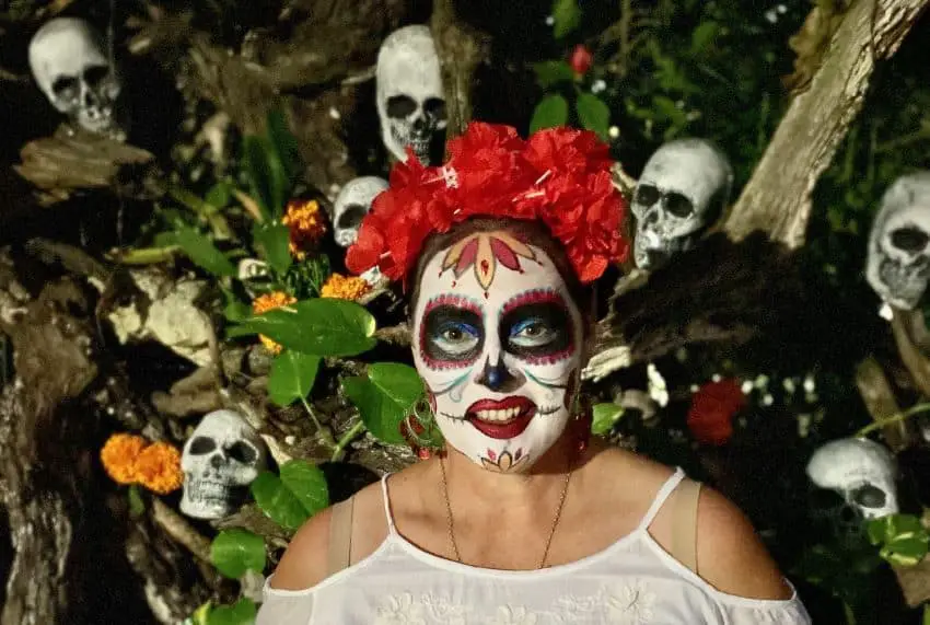 Writer Bel Woodhouse as a catrina