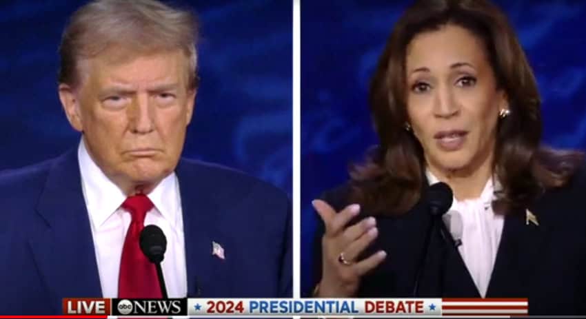 Captura de pantalla del debate presidencial entre Donald Trump y Kamala Harris