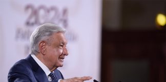 President López Obrador at his morning press conference, where he said the U.S. is partly responsible for the current wave of violence in Sinaloa