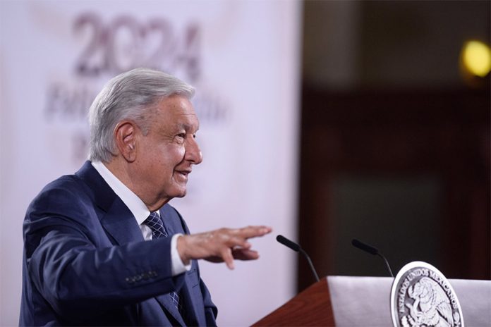 President López Obrador at his morning press conference, where he said the U.S. is partly responsible for the current wave of violence in Sinaloa