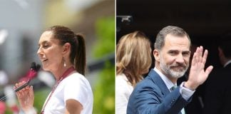 Two photos, one of Mexico President-elect Claudia Sheinbaum and the other of Felipe VI, King of Spain