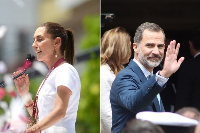 Two photos, one of Mexico President-elect Claudia Sheinbaum and the other of Felipe VI, King of Spain