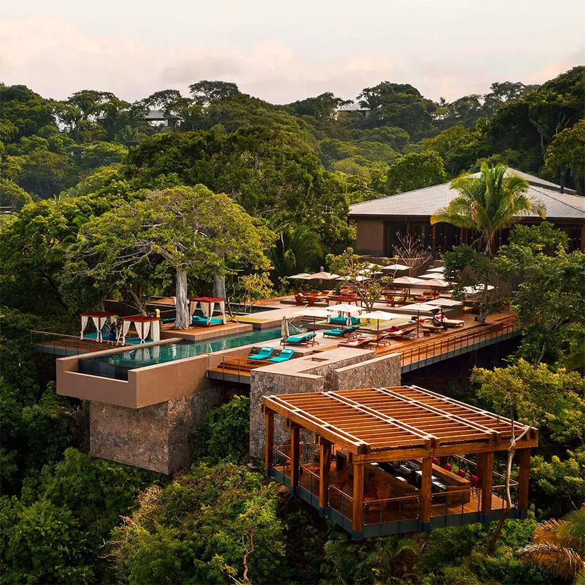 An aerial view of the One&Only Mandarina hotel in the rainforest of Nayarit, Mexico