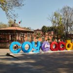 Monumental letters spelling "Coyoacán" in the neighborhood's central plaza. Coyoacán guide.