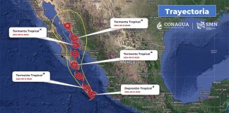 A map showing the projected path of Tropical Storm Ileana