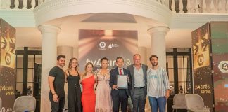 The director of Guanajuato public media channel TV4 and other officials celebrate the creation of TV4 Cine y Series, which will have studios in Mineral de Pozos.