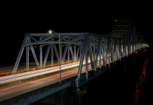 A night view of the Vicksburg, Mississippi, bridge where seven Mexicans died in a bus accident on Saturday