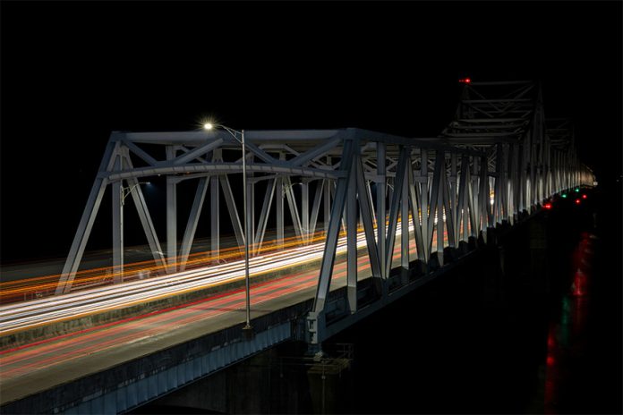 A night view of the Vicksburg, Mississippi, bridge where seven Mexicans died in a bus accident on Saturday