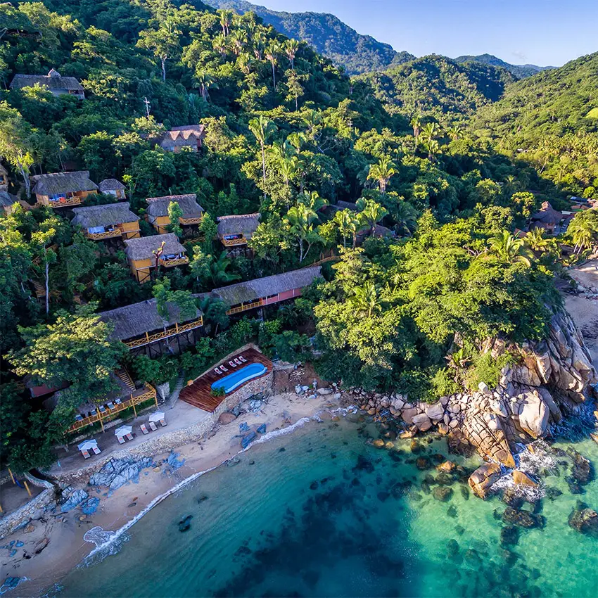 An aerial view of Michelin Key-winner Xinolani hotel on the Jalisco coast