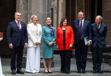 President Claudia Sheinbaum met with more than 200 business leaders at the United States-Mexico CEO Dialogue meeting in Mexico City on Tuesday.