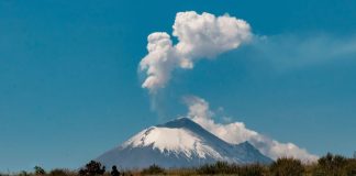 Popocatépetl volcano emitting a fumarole.