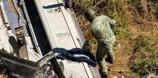 The bus from Omnibus de México was approaching mile marker 74 on the Zacatecas-Aguascalientes highway when it collided with the back of a trailer carrying corn that had come loose from the tractor truck.