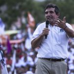 Sinaloa politician Héctor Melesio Cuén Ojeda speaks at a rally