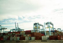 Shipping containers and cranes at the Port of Lazaro Cardenas in Michoacan, Mexico.