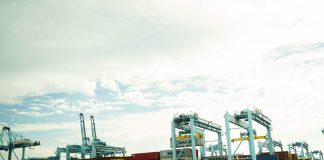 Shipping containers and cranes at the Port of Lazaro Cardenas in Michoacan, Mexico.
