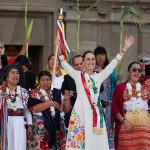 President Sheinbaum wore a dress designed by Oaxaca artisan Claudia Vásquez Aquino.