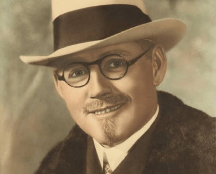 Hand-colored portrait photo of John Brinkley, the owner of a quack doctor and frontier blaster radio station