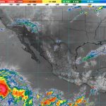 A radar shows the position of a hurricane in the Pacific Ocean off the coast of Mexico