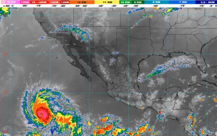 A radar shows the position of a hurricane in the Pacific Ocean off the coast of Mexico