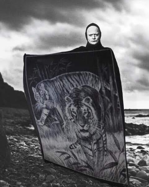 Death from "The Seventh Seal" wearing a cloak made of a San Marcos blanket