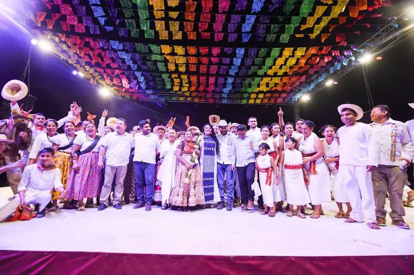 Participants on stage at the Guelaguetza del Mar in 2023