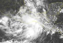 Tropical Depression Eleven-E satellite image off Mexico coast