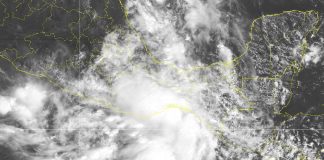 Tropical Depression Eleven-E satellite image off Mexico coast