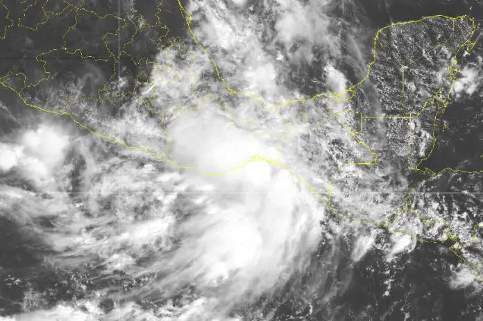 Tropical Depression Eleven-E satellite image off Mexico coast