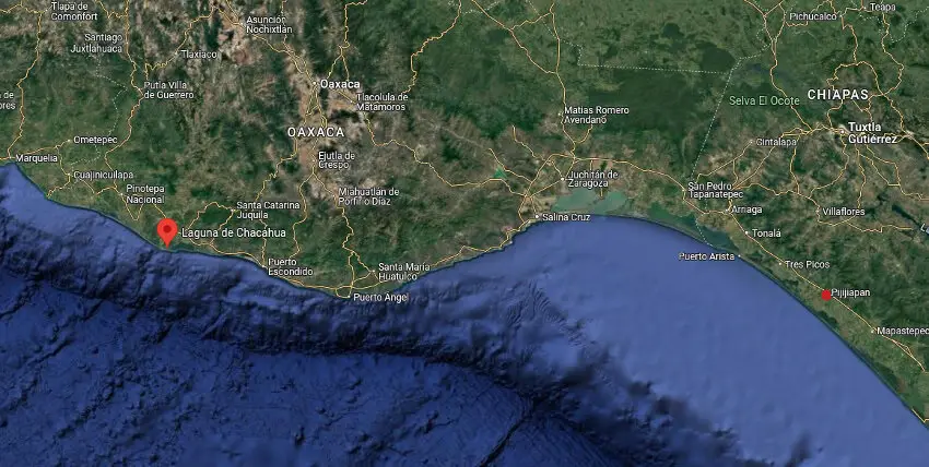 Tropical storm warning map for coast of Oaxaca and Chiapas