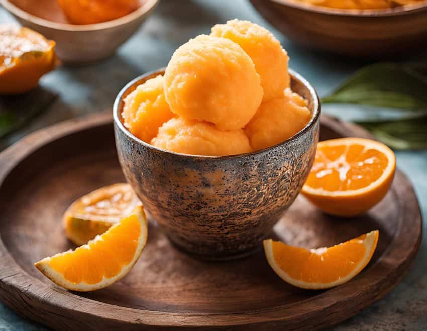 Sorbete de naranja y chicozapote