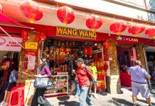 A Chinese import store in Mexico City China town, next to a taco shop