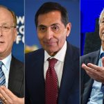 Portraits of JPMorgan CEO Jamie Dimon, Mexican Finance Minister Rogelio Ramirez and BlackRock CEO Larry Fink