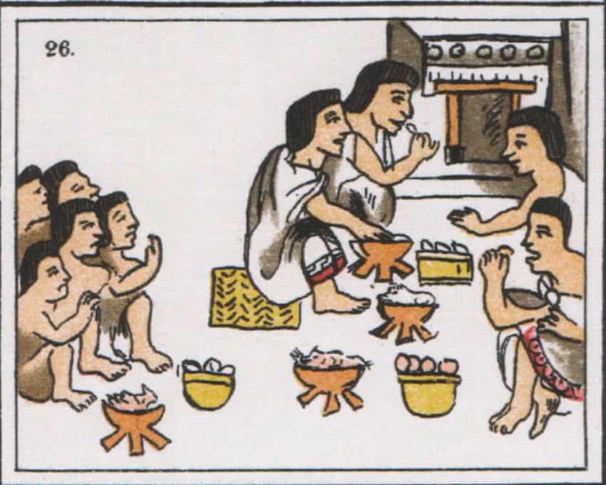 The festival of Huey Tecuilhutil, Aztecs eating pumpkins