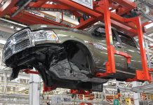 A Ram 2500 moves along the production line in a factory