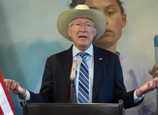 U.S. Ambassador to Mexico Ken Salazar speaks at a press conference