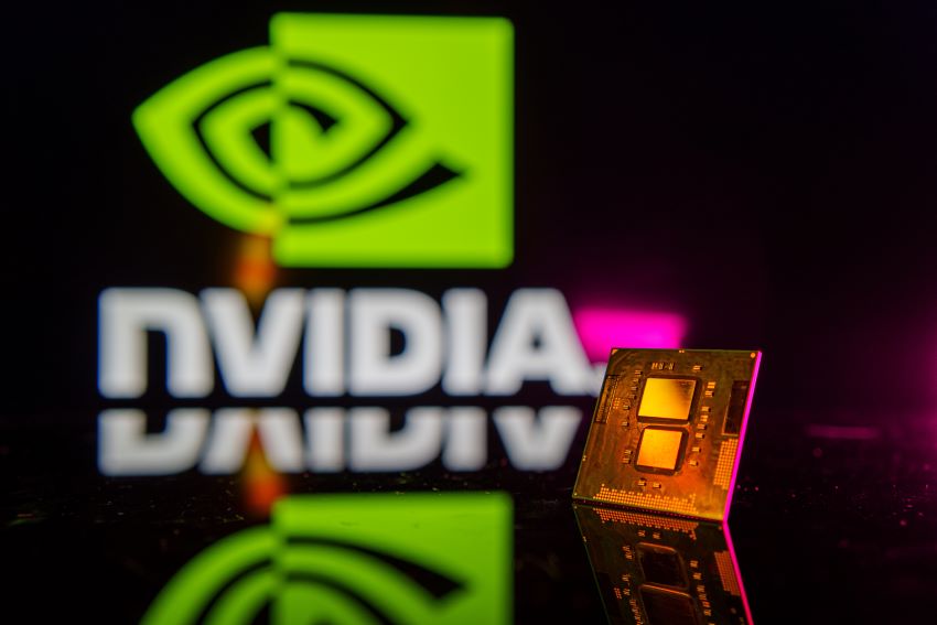 Microchips sitting in front of Nvidia logo