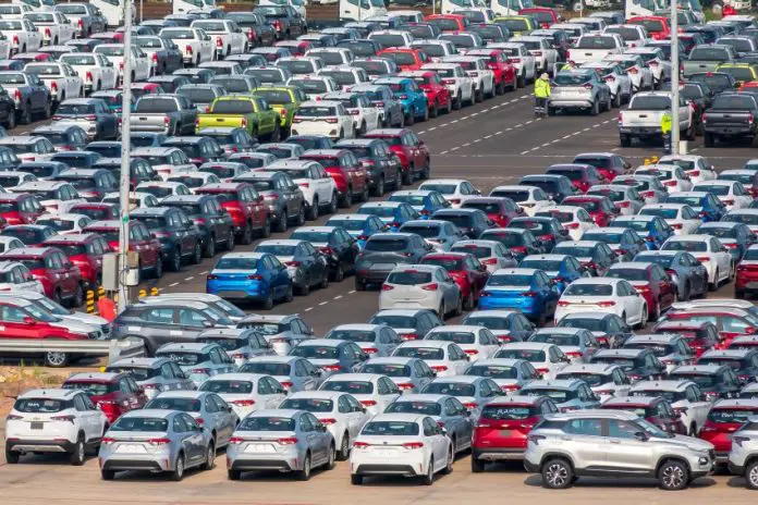 A huge lot full of cars ready for export in Mexico