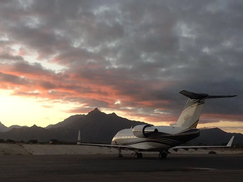 View of a sunset from Los Cabos Airport, Los Cabos, Baja California Sur, México. 