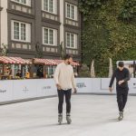 Two people ice skating at the Four Seasons in Mexico City