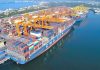 Container ships arriving into the Port of Manzanillo in Mexico