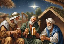 3 nativity shepherds drinking beer