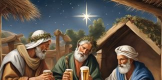 3 nativity shepherds drinking beer