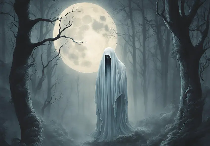 La Llorona in front of a full moon