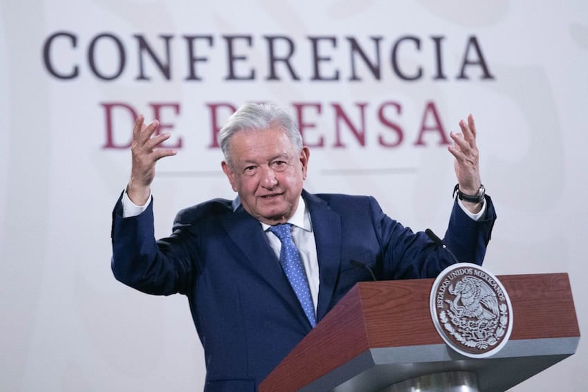 Former president López Obrador, gesticulating during one of his daily press conferences.