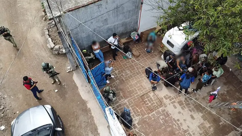 An overhead view of a compound where migrants were held against their will in Oaxaca before their "rescue" by authorities