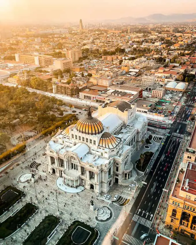 Bird's eye view of Palacio de Bellas Artes Museum in Mexico City.