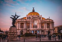 Façade of Palacio de Bellas Artes Museum in Mexico City.