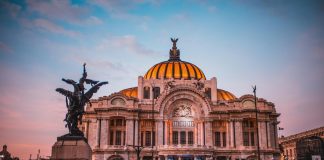 Façade of Palacio de Bellas Artes Museum in Mexico City.
