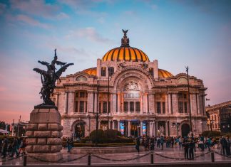 Façade of Palacio de Bellas Artes Museum in Mexico City.