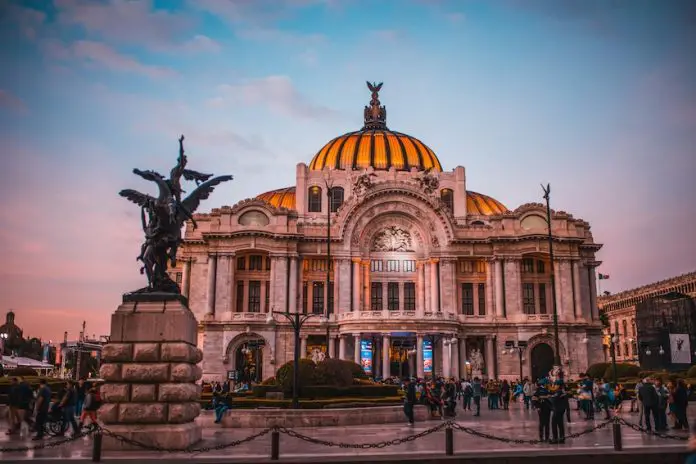 Façade of Palacio de Bellas Artes Museum in Mexico City.